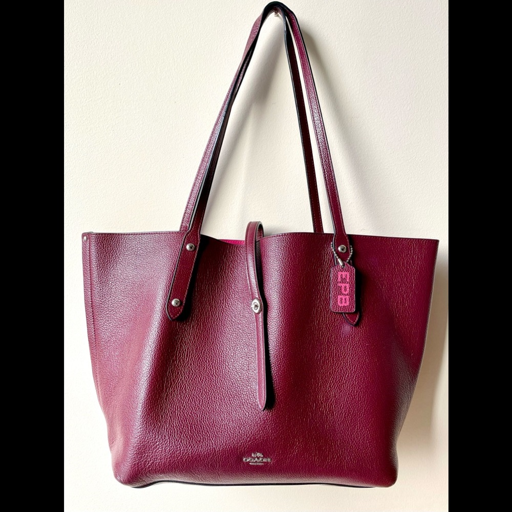 Coach Pebble Leather Market Tote Burgundy/Cerise